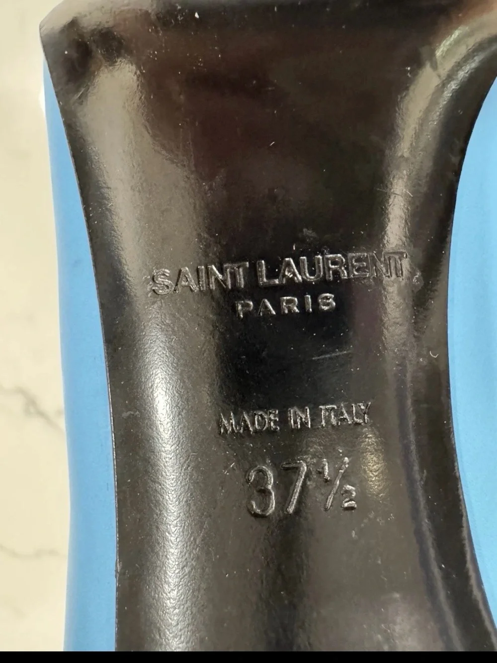 Saint Laurent Two-Tone Pointed Toe Pumps in Sky Blue and Black Sz 37.5 (7.5)